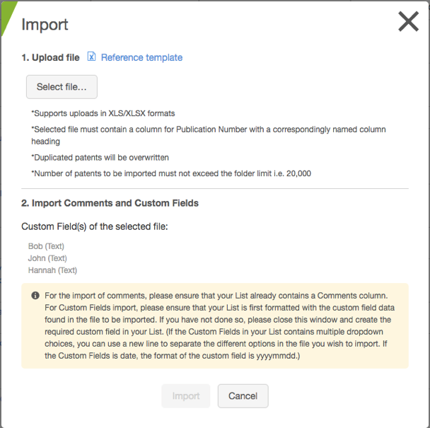 Import data from spreadsheets into PatSnap (Source: PatSnap platform)