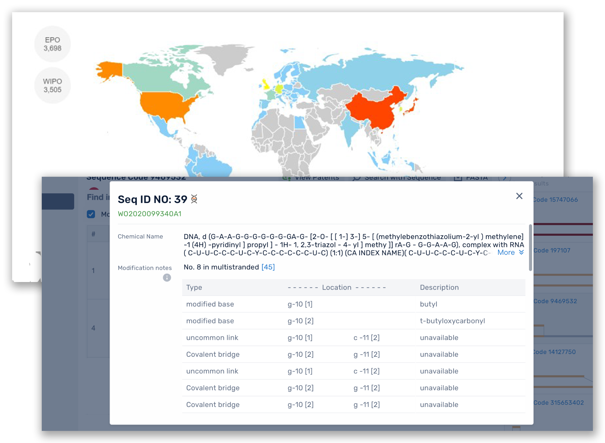 PatSnap Bio screen grab showing EPO and WIPO coverage
