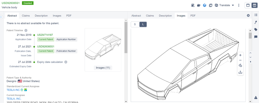 Telsa 特許を紹介する PatSnap Analytics 画像