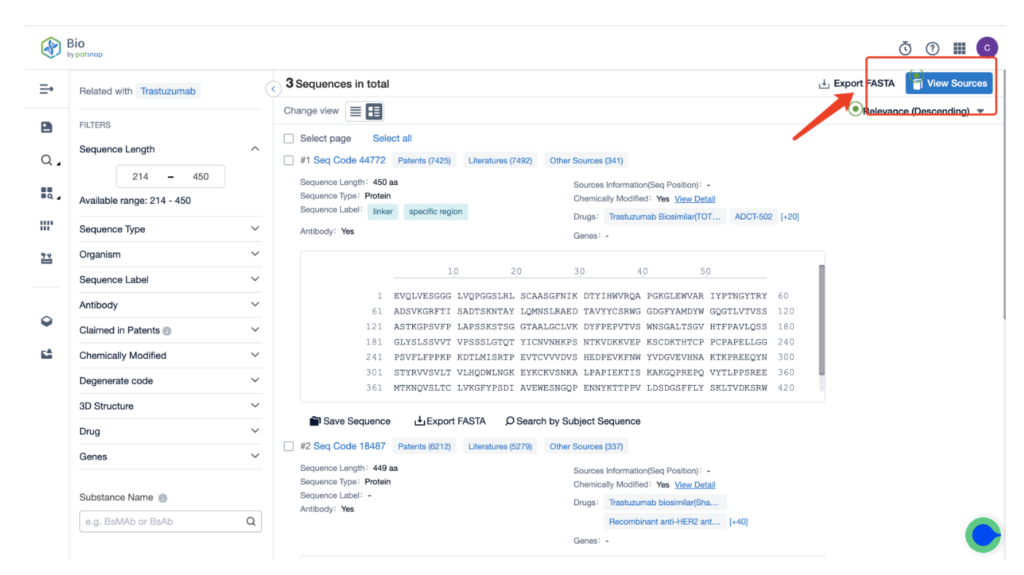 AI を活用した調査ツール Patsnap Bio Sequence Search で特許ソースを表示する