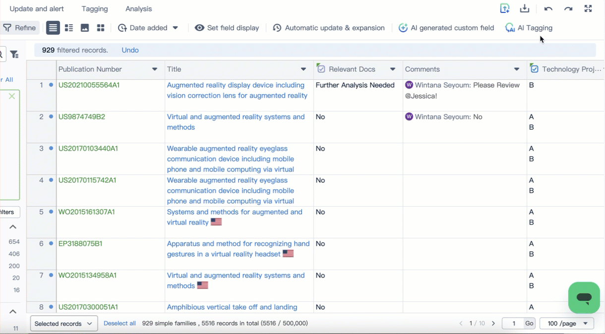 GIF showing Patsnap's new AI patent tagging feature in action.
